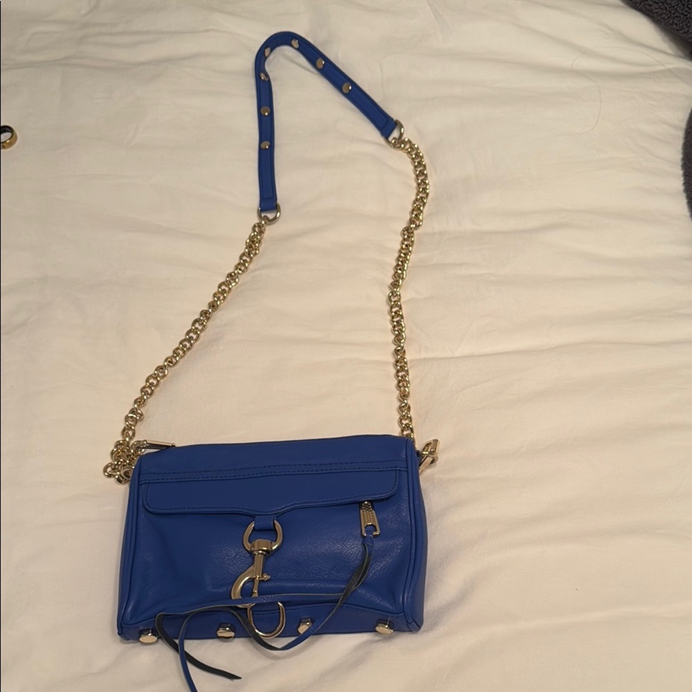 Rebecca Minkoff Blue Gold Crossbody Bag with Chain Strap
